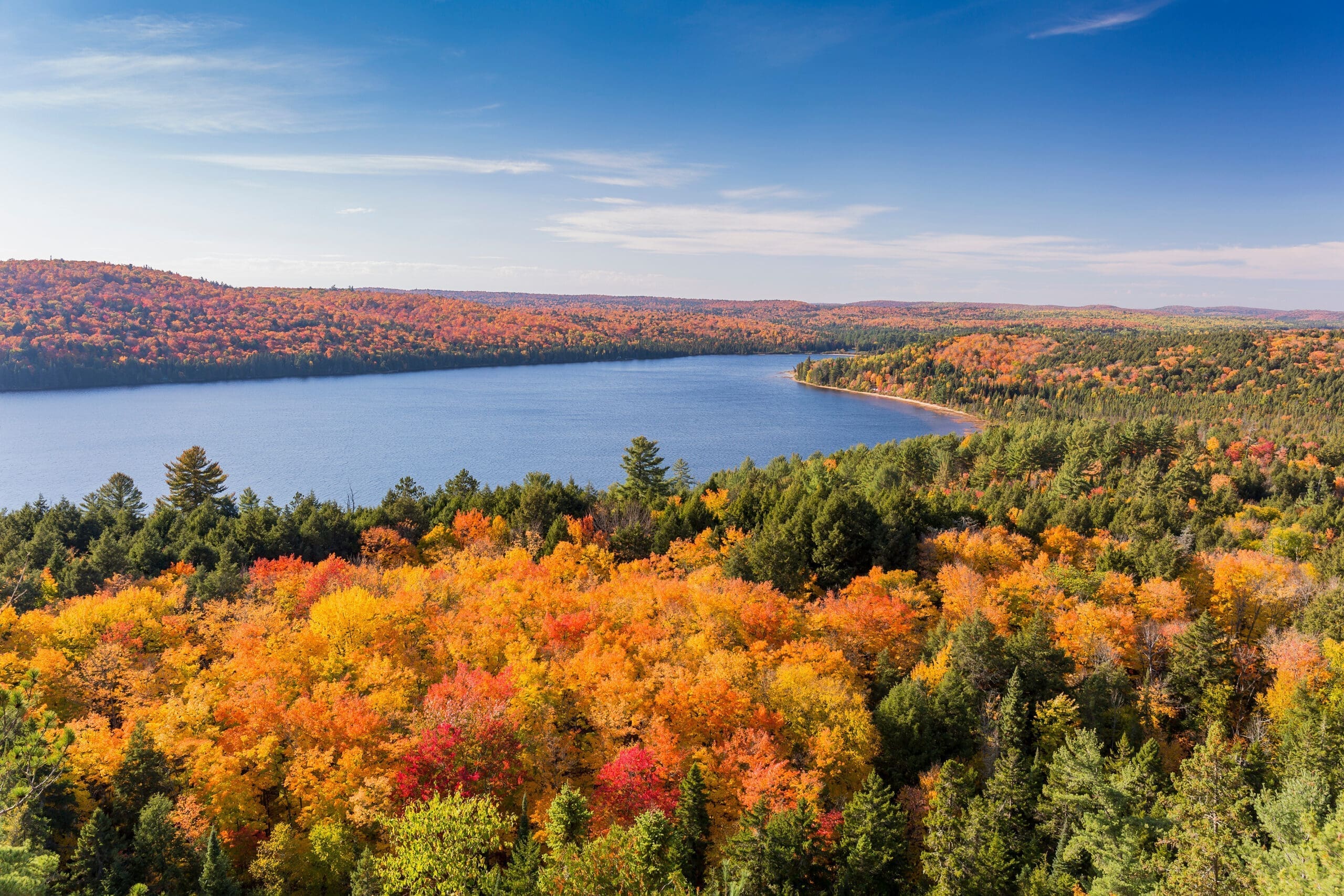 Elevated View of Lake and Fall Foliage – Ontario, Canada
